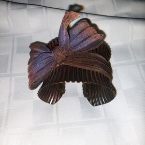 Pleated Metal Cuff Bracelet with Iridescent Wire Mesh Bow